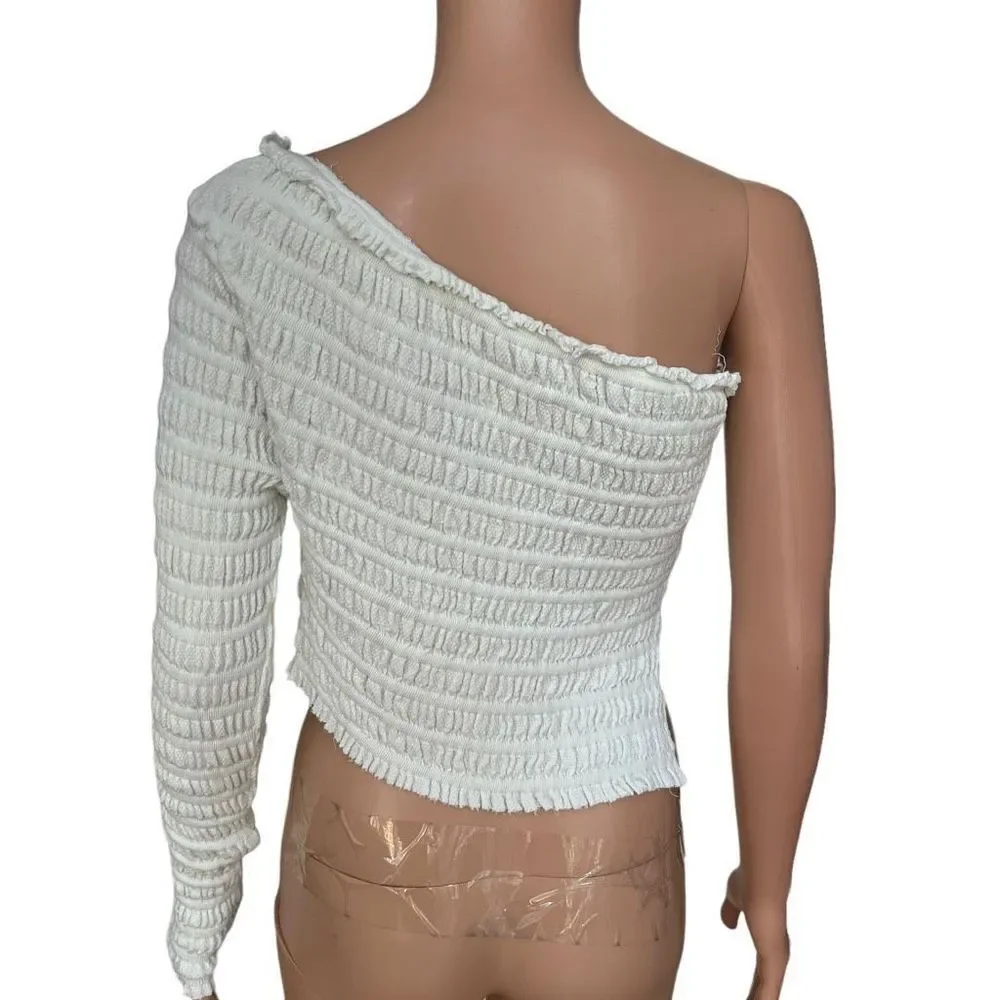 Free People Jasmine One Shoulder knit Top off White Size L stretch